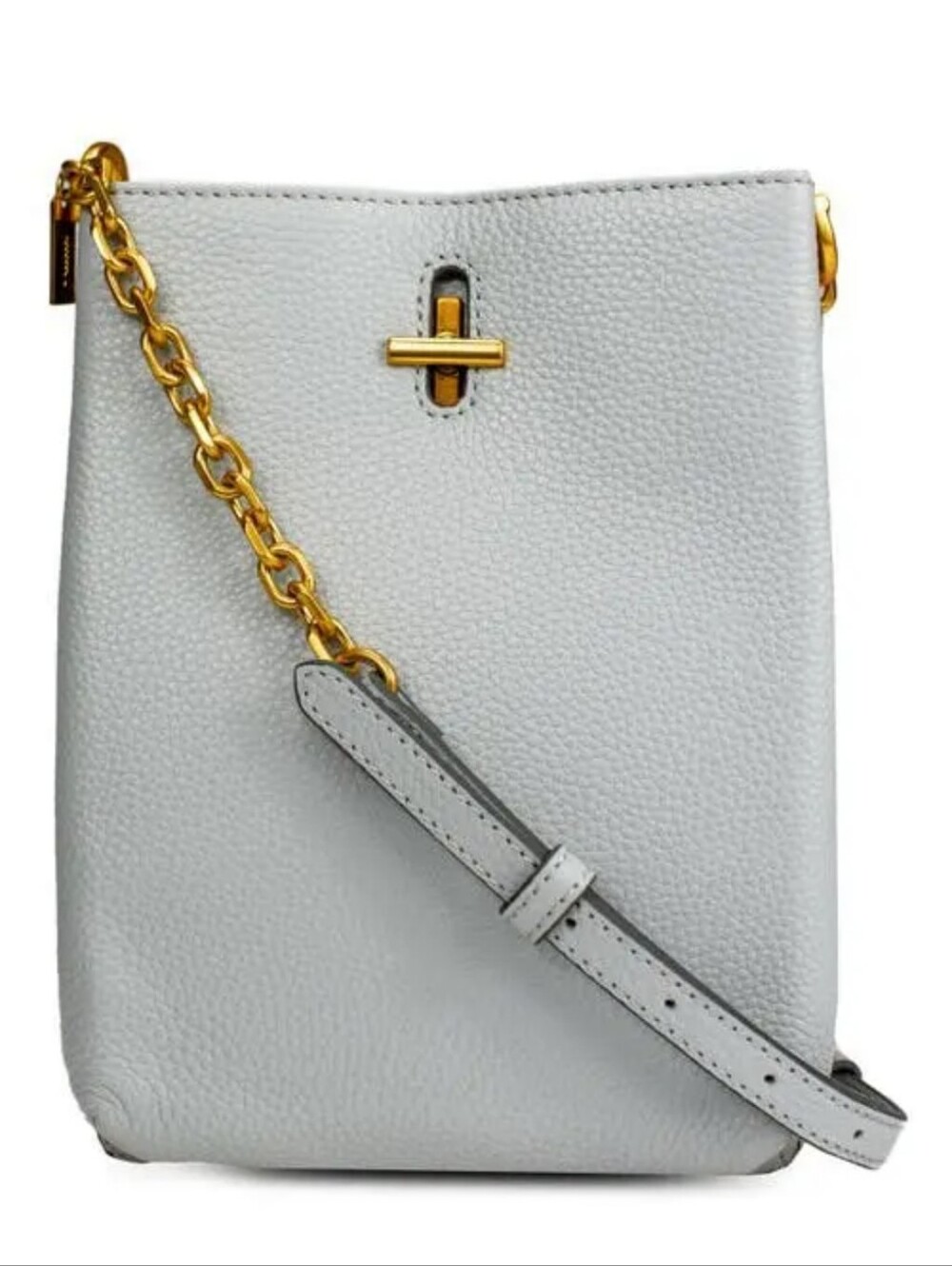 Thacker Pippa Mist Blue Leather Crossbody with Gold Chain Accent